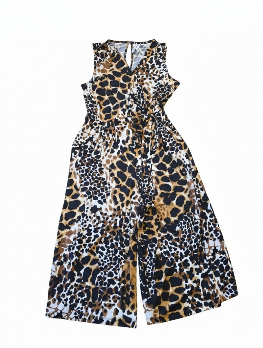 Emma & Michele Animal Print Cropped Jumpsuit L